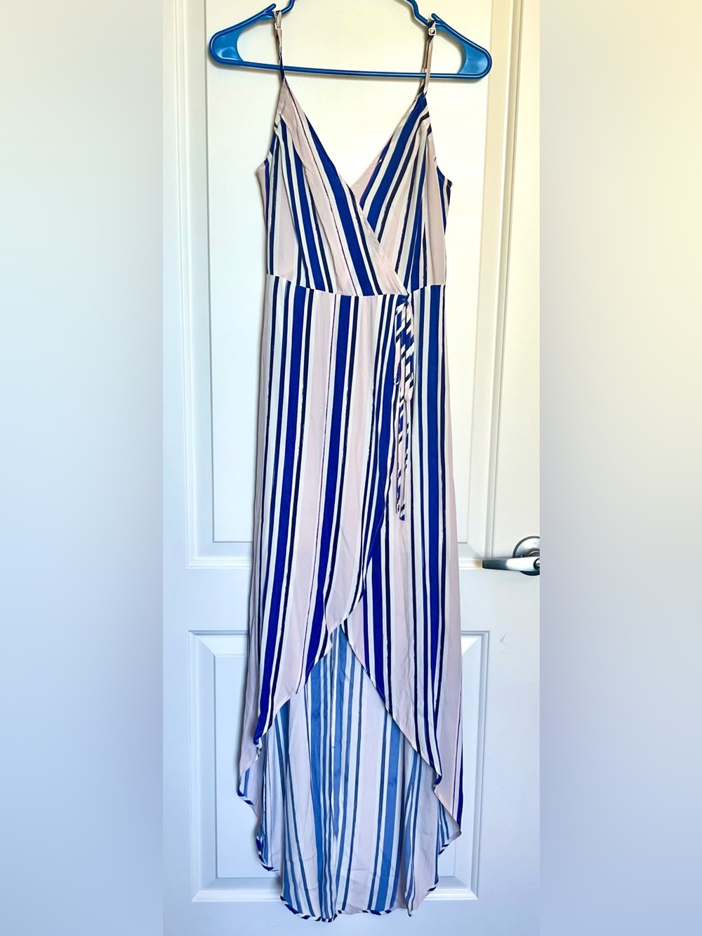 ASTR the Label Blue & White Striped High-Low Wrap Dress - Size XS
